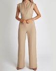 Elegant Sleeveless Jumpsuit with V-Neck and Wide Legs