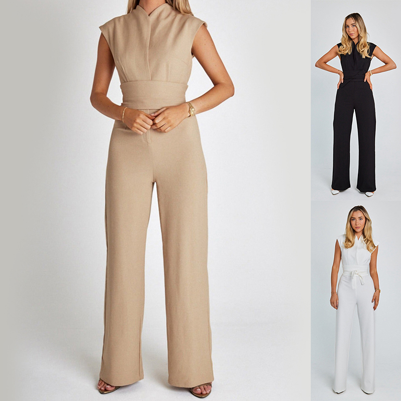 Elegant Sleeveless Jumpsuit with V-Neck and Wide Legs
