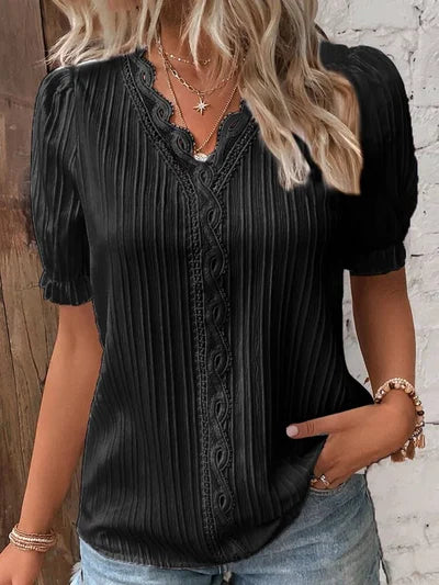Elegant V-Neck Shirt with Simple Lace