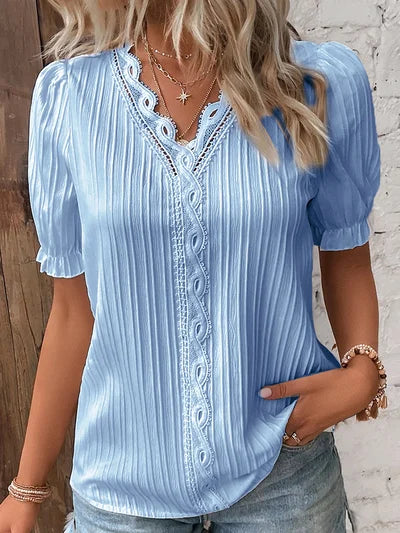 Elegant V-Neck Shirt with Simple Lace