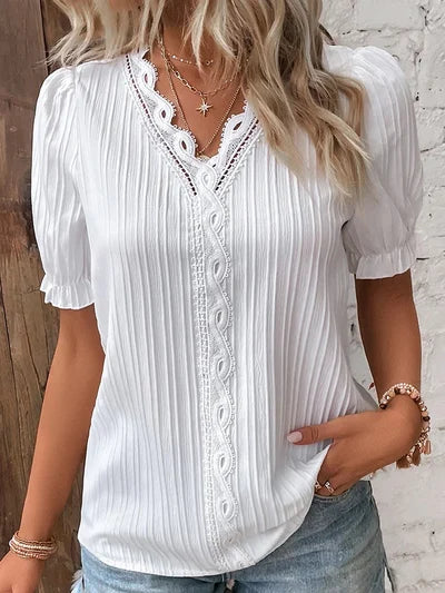 Elegant V-Neck Shirt with Simple Lace