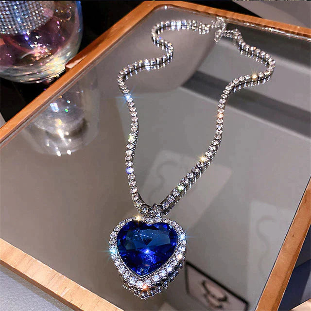 Elegant and Stylish Blue Heart Necklace in Crystal - Amanda