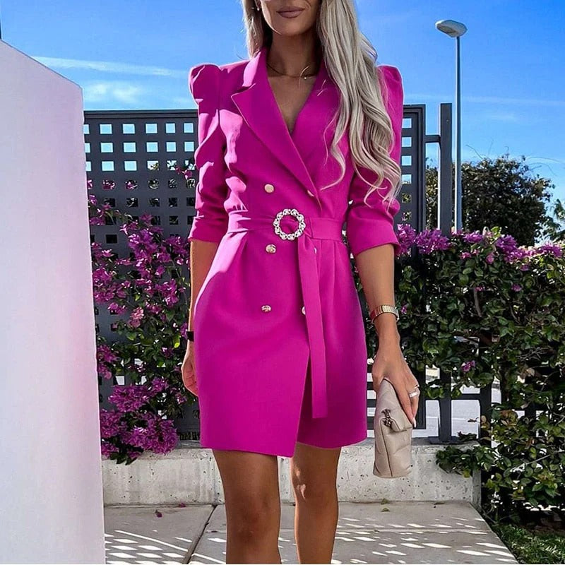 Elegant blazer dress with belt - Alina