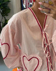 Elegant checked blouse with lace and heart pockets - Lilly