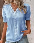 Elegant lace ladies' blouse with V-neck - Fleur