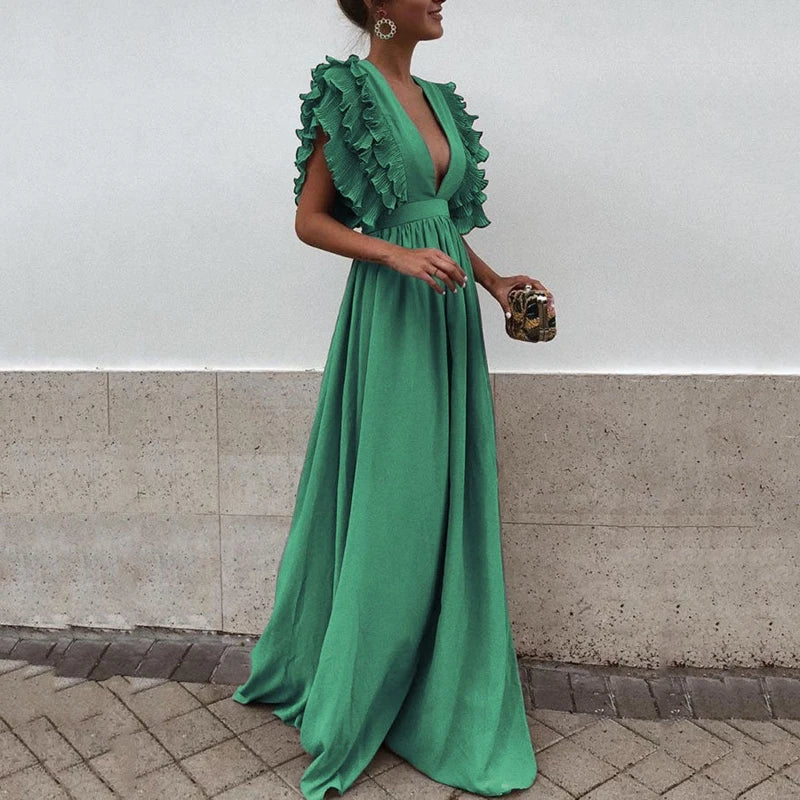 Elegant maxi evening dress with ruffles - Bernatte