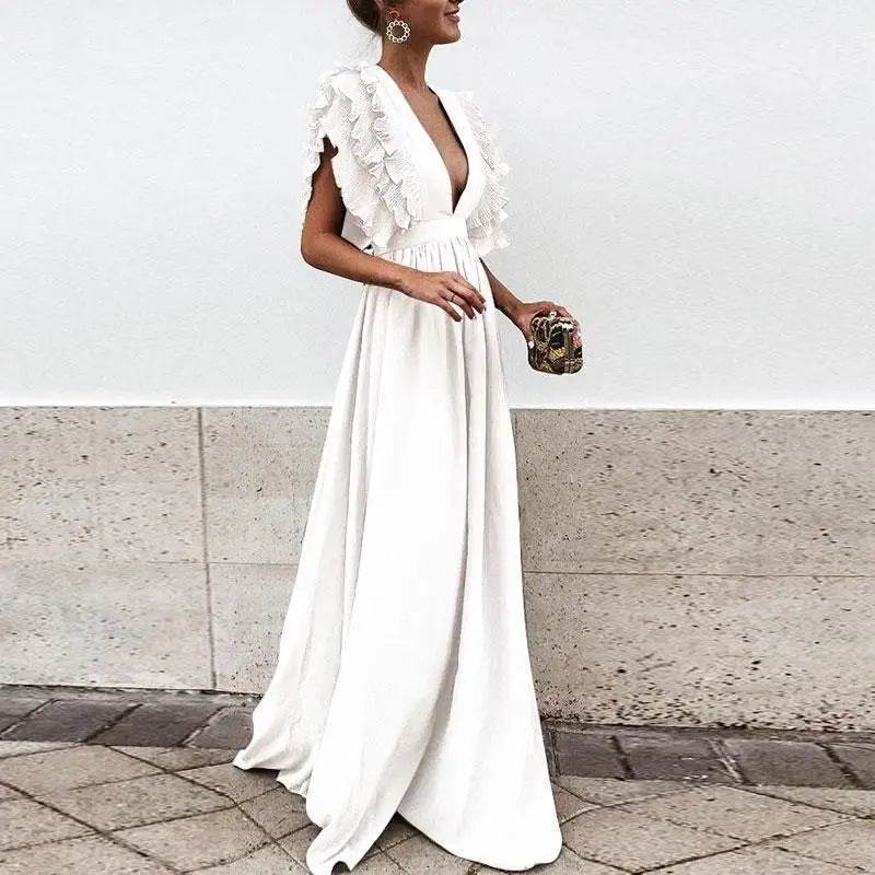 Elegant maxi evening dress with ruffles - Bernatte