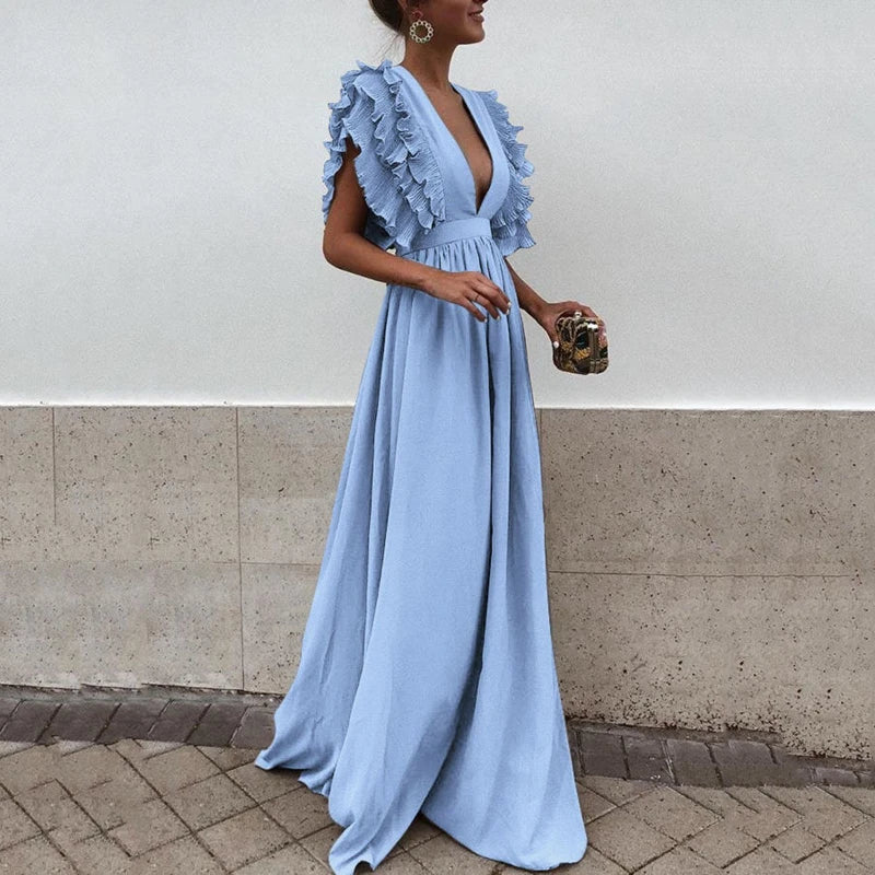 Elegant maxi evening dress with ruffles - Bernatte