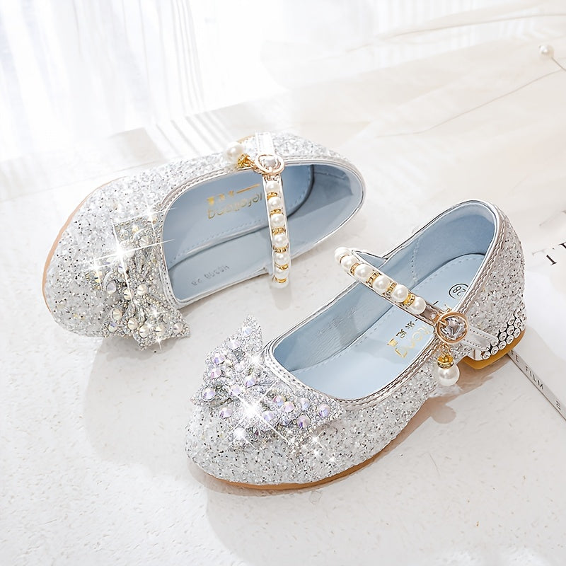 Elegant sequin pearl bow non-slip shoes for girls - Emmy