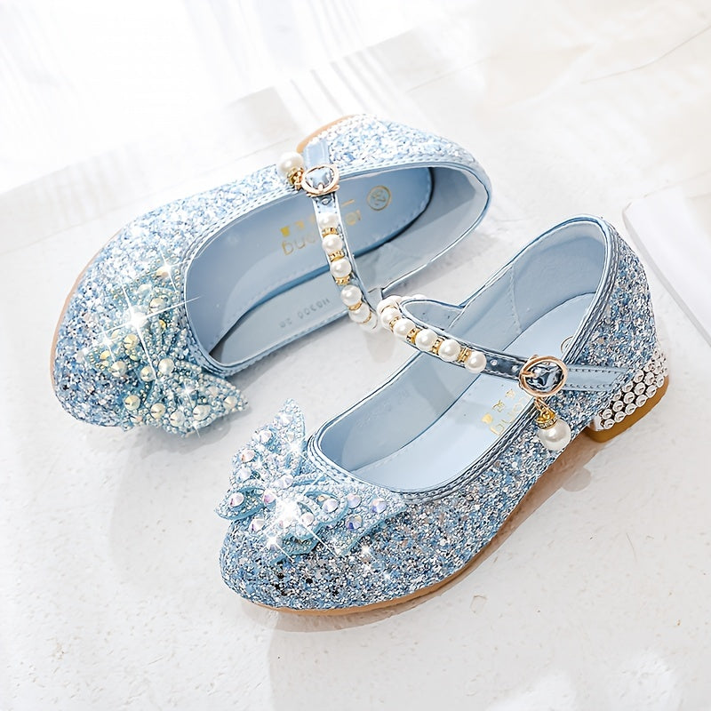 Elegant sequin pearl bow non-slip shoes for girls - Emmy