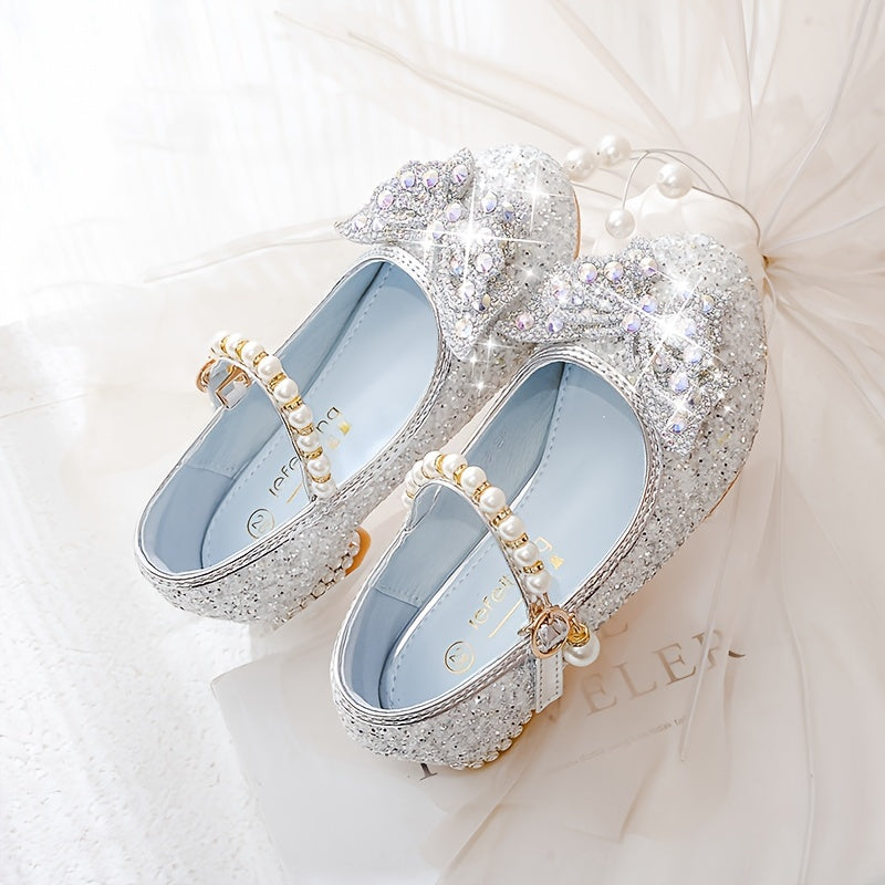 Elegant sequin pearl bow non-slip shoes for girls - Emmy
