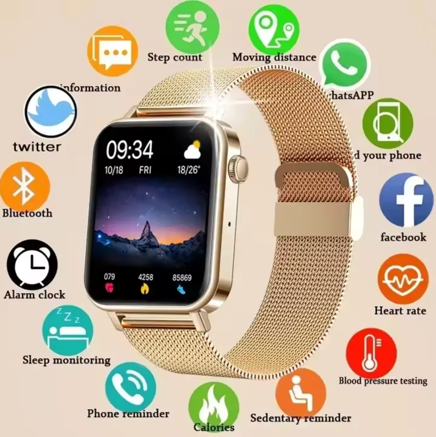 Elegant smartwatch with health and activity tracking for women - Aivee