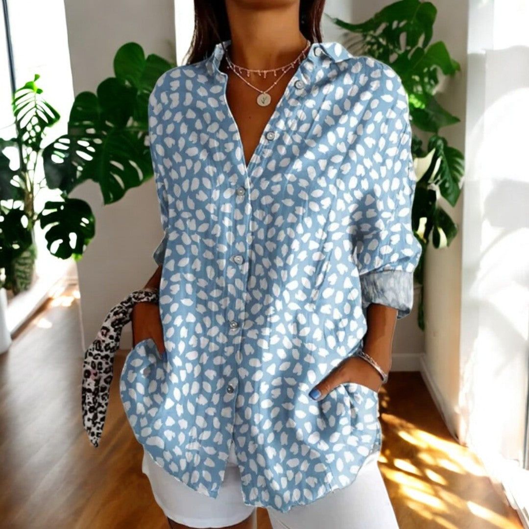 Elira – Long-Sleeved Vintage Button-Up Floral Shirt