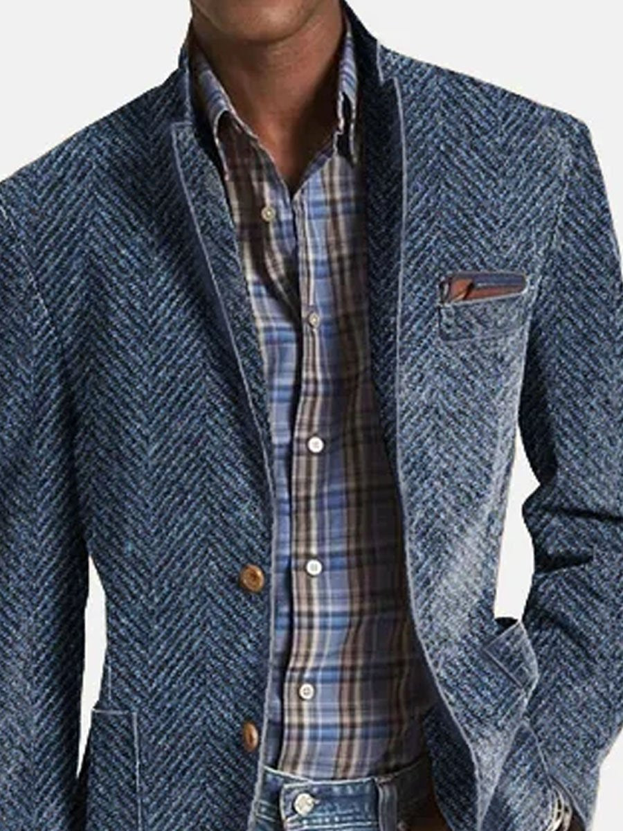 Elon - Casual Suede Blazer with Herringbone Pattern
