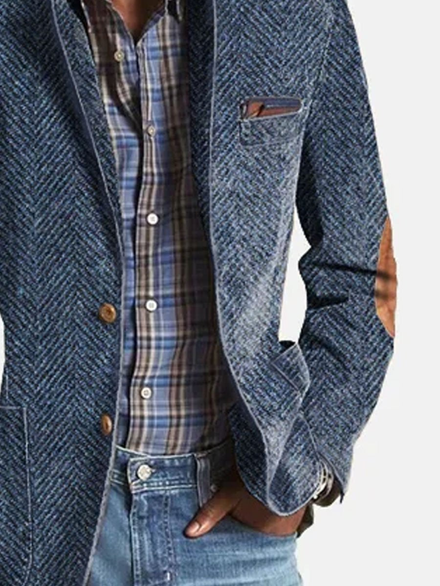 Elon - Casual Suede Blazer with Herringbone Pattern