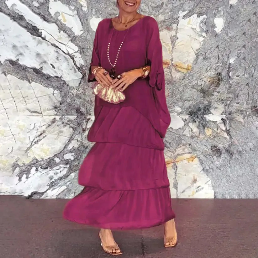 Felicie - Elegant, Loose Dress with Round Neckline and Batwing Sleeves