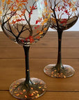 Four Seasons Tree Wine Glasses - Hand Painted Art