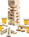 FunDrinks - Wooden Tumbling Tower Drinking Game with 4 Glasses
