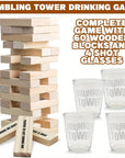 FunDrinks - Wooden Tumbling Tower Drinking Game with 4 Glasses