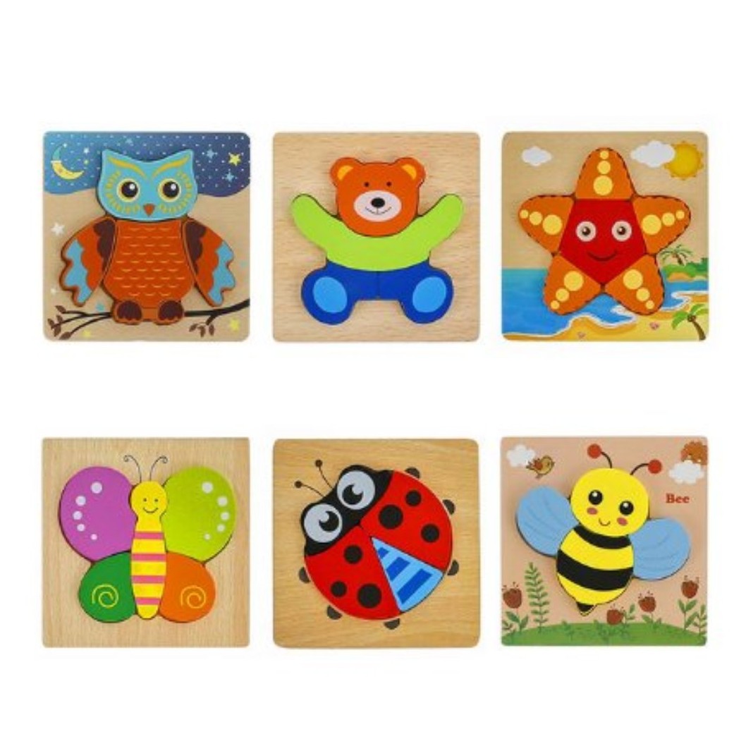 KinderLach - Eco-Friendly Wooden Puzzle Set with 6 Animal Puzzles