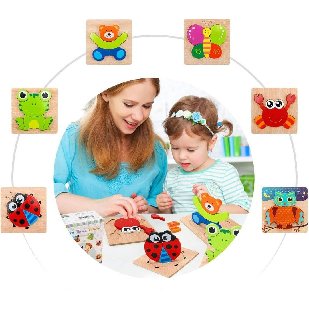 KinderLach - Eco-Friendly Wooden Puzzle Set with 6 Animal Puzzles