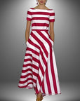 Kiona - Elegant Striped Printed Maxi Dress