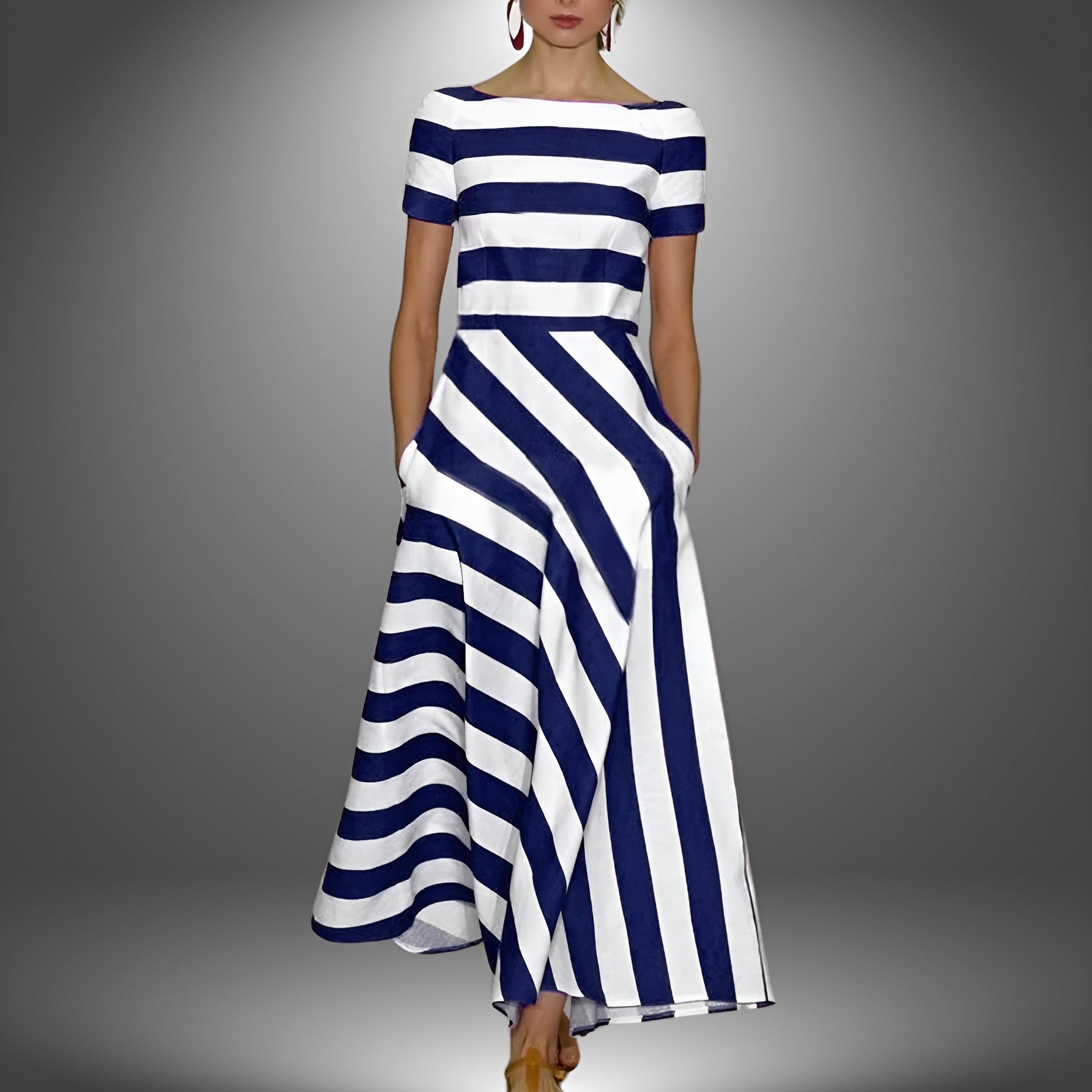 Kiona - Elegant Striped Printed Maxi Dress