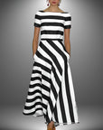 Kiona - Elegant Striped Printed Maxi Dress