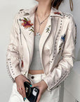Kymber – Floral Pattern Leather Jacket