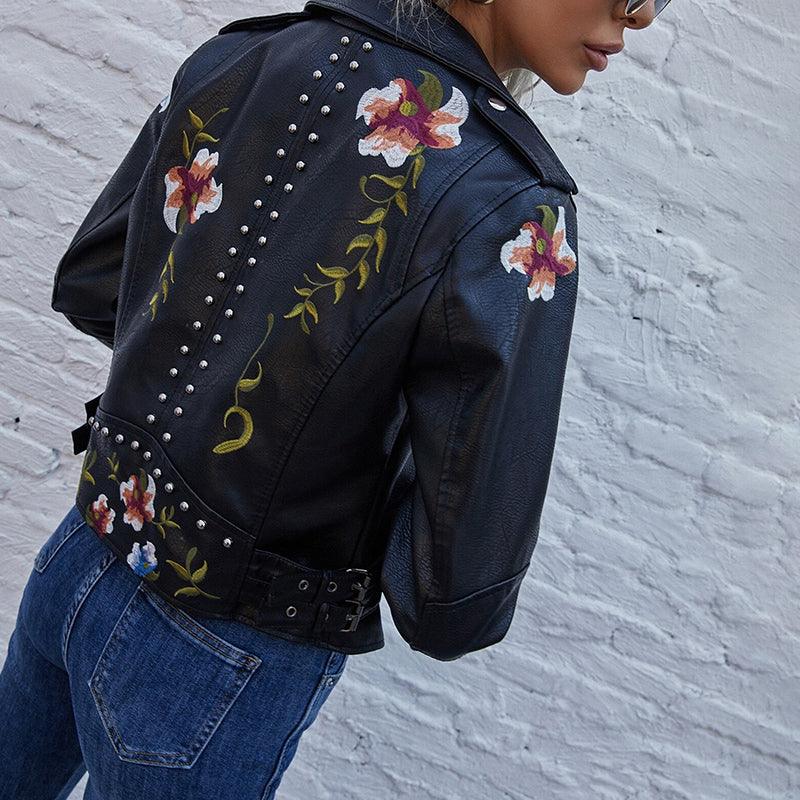 Kymber – Floral Pattern Leather Jacket