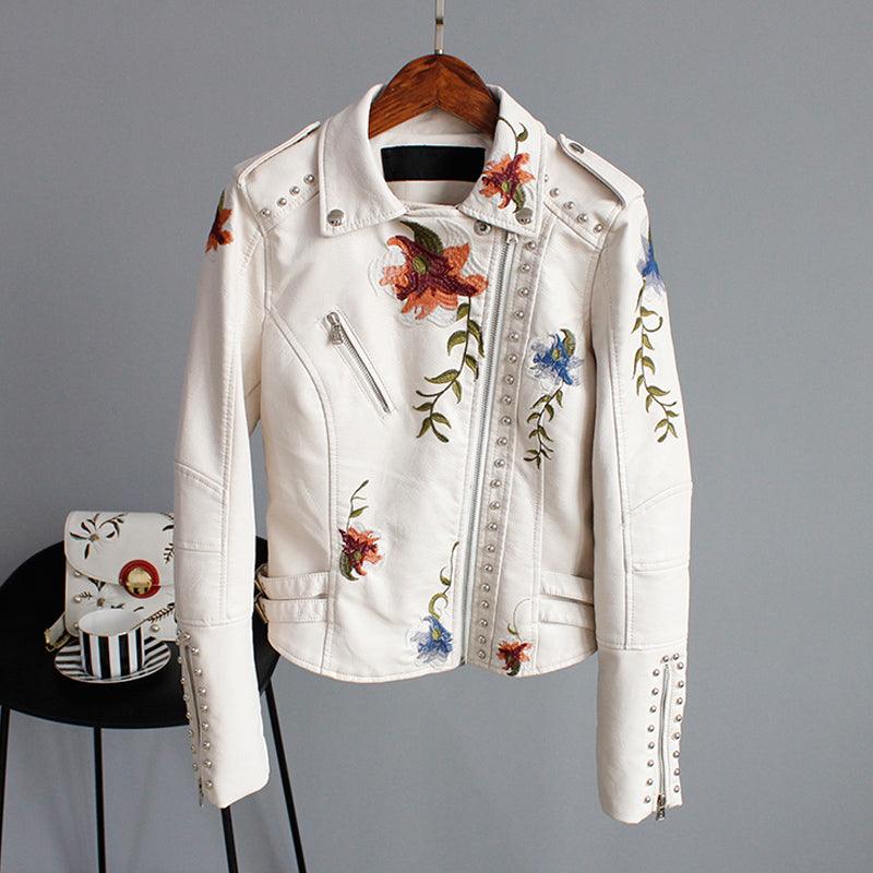 Kymber – Floral Pattern Leather Jacket