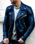 Leather biker jacket with multiple pockets - Basilio