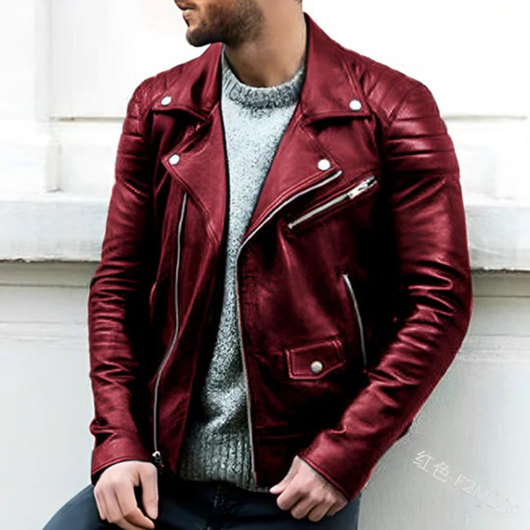 Leather biker jacket with multiple pockets - Basilio