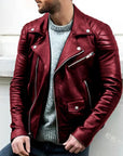 Leather biker jacket with multiple pockets - Basilio