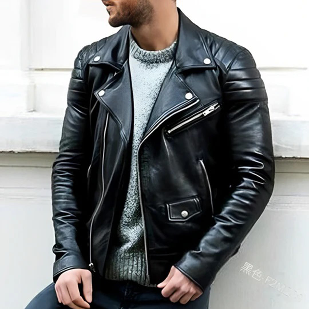 Leather biker jacket with multiple pockets - Basilio