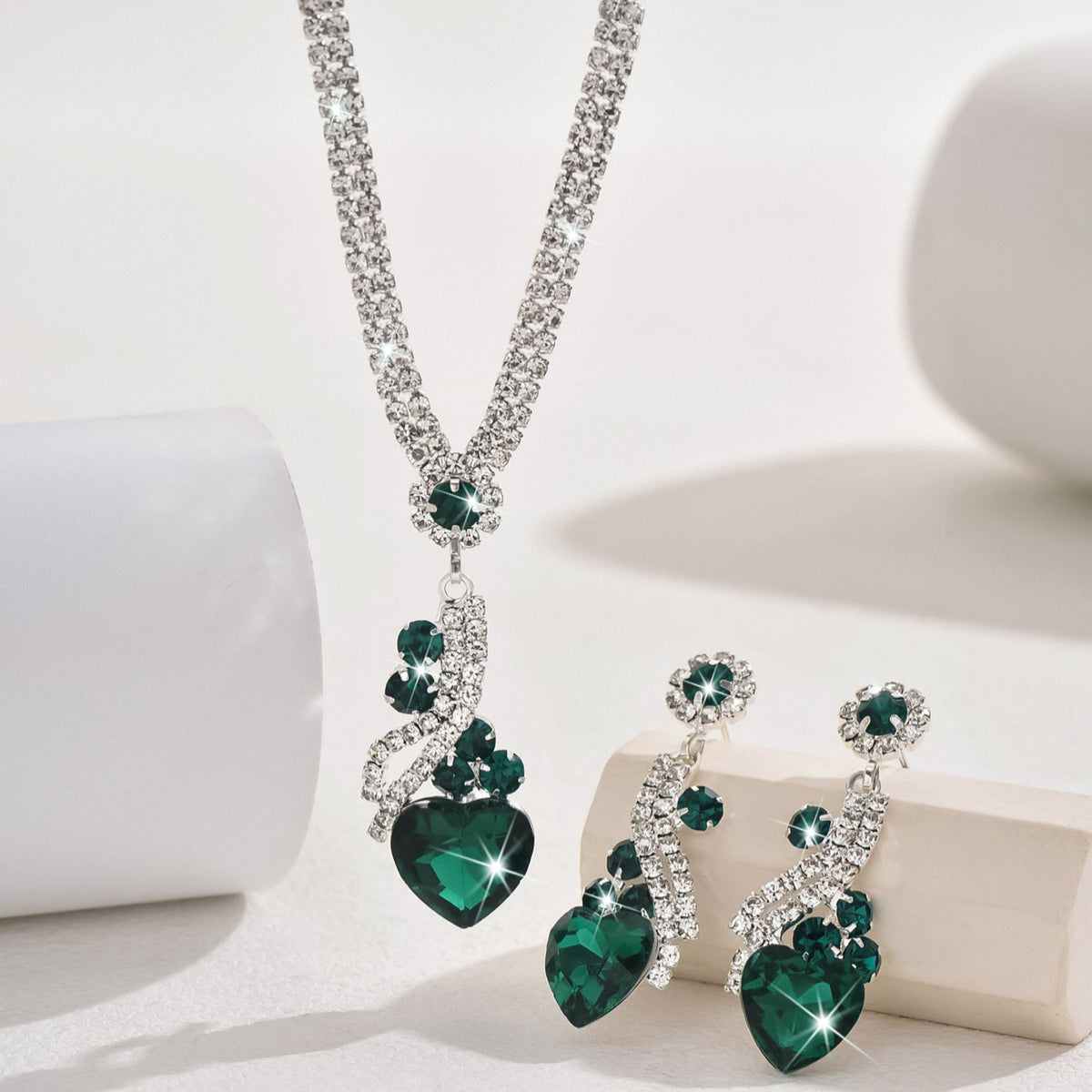 Lelia - Rhinestone Necklace and Earrings Set