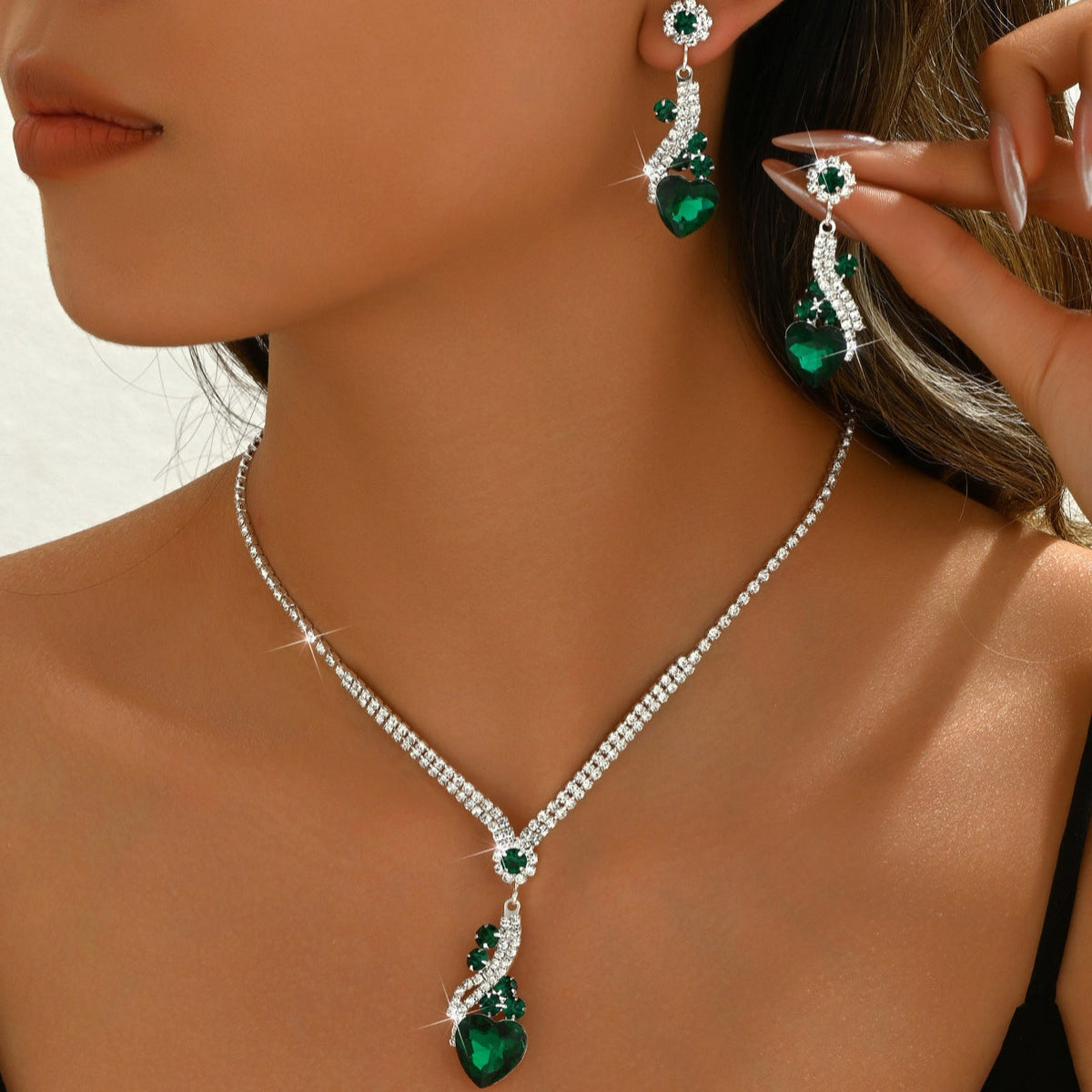 Lelia - Rhinestone Necklace and Earrings Set