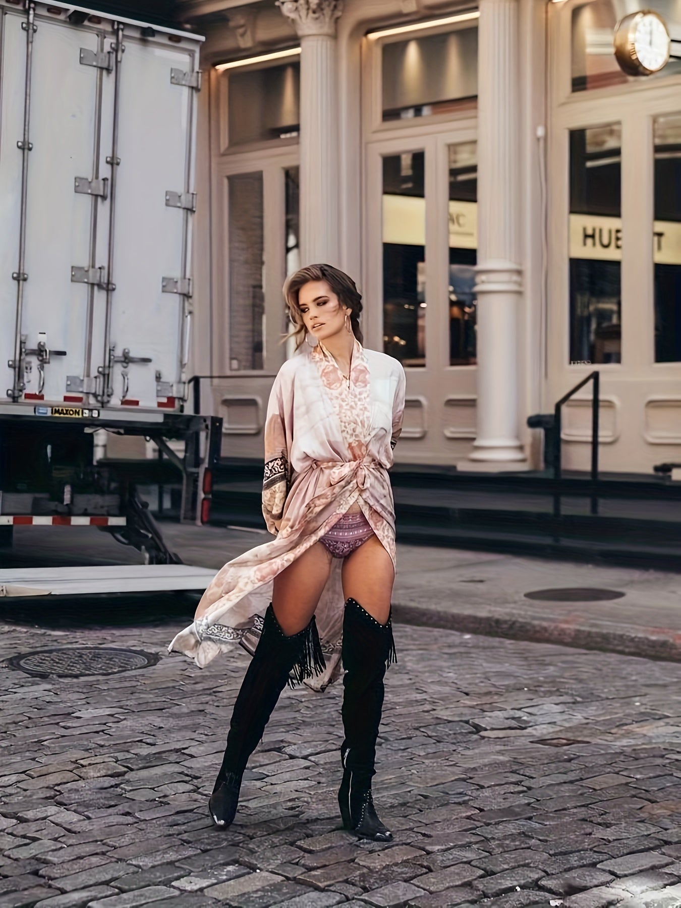 Long kimono with floral print for women - Barbara