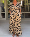 Loose Leopard Maxi Dress with V-Neck