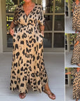 Loose Leopard Maxi Dress with V-Neck