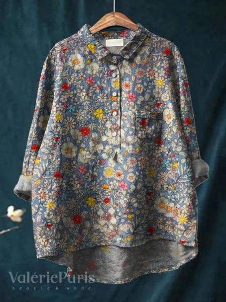 Margaux Floral | Cotton and Linen Blouse with Floral Print