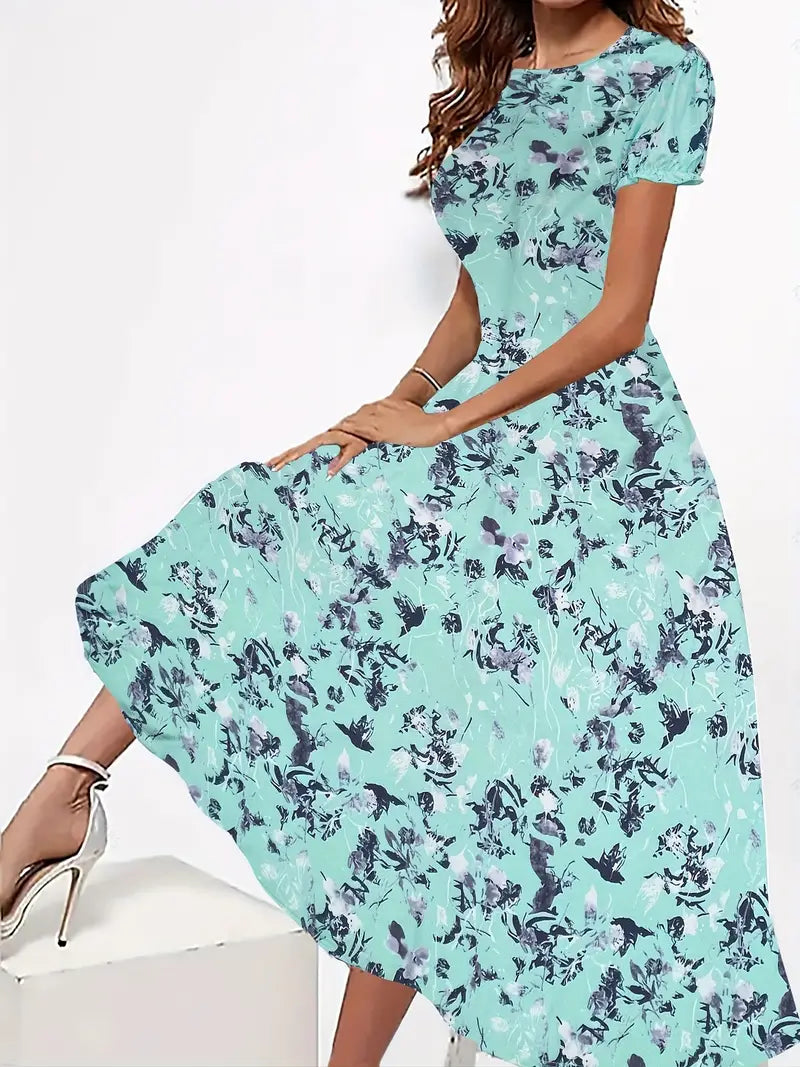 Maria - Dress with Round Neckline and Floral Print