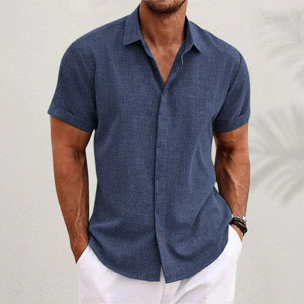 Men's Short Sleeve Cotton and Linen Shirt - Luca