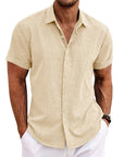 Men's Short Sleeve Cotton and Linen Shirt - Luca