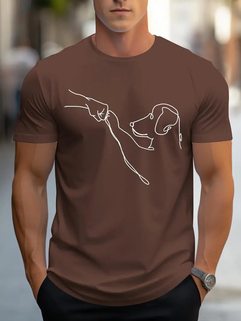 Men's T-shirt with Round Neck and Funny Print of Dog and Fist - Carl