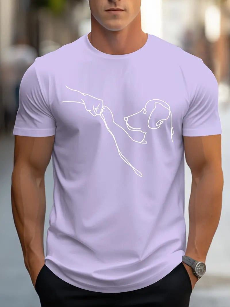 Men's T-shirt with Round Neck and Funny Print of Dog and Fist - Carl