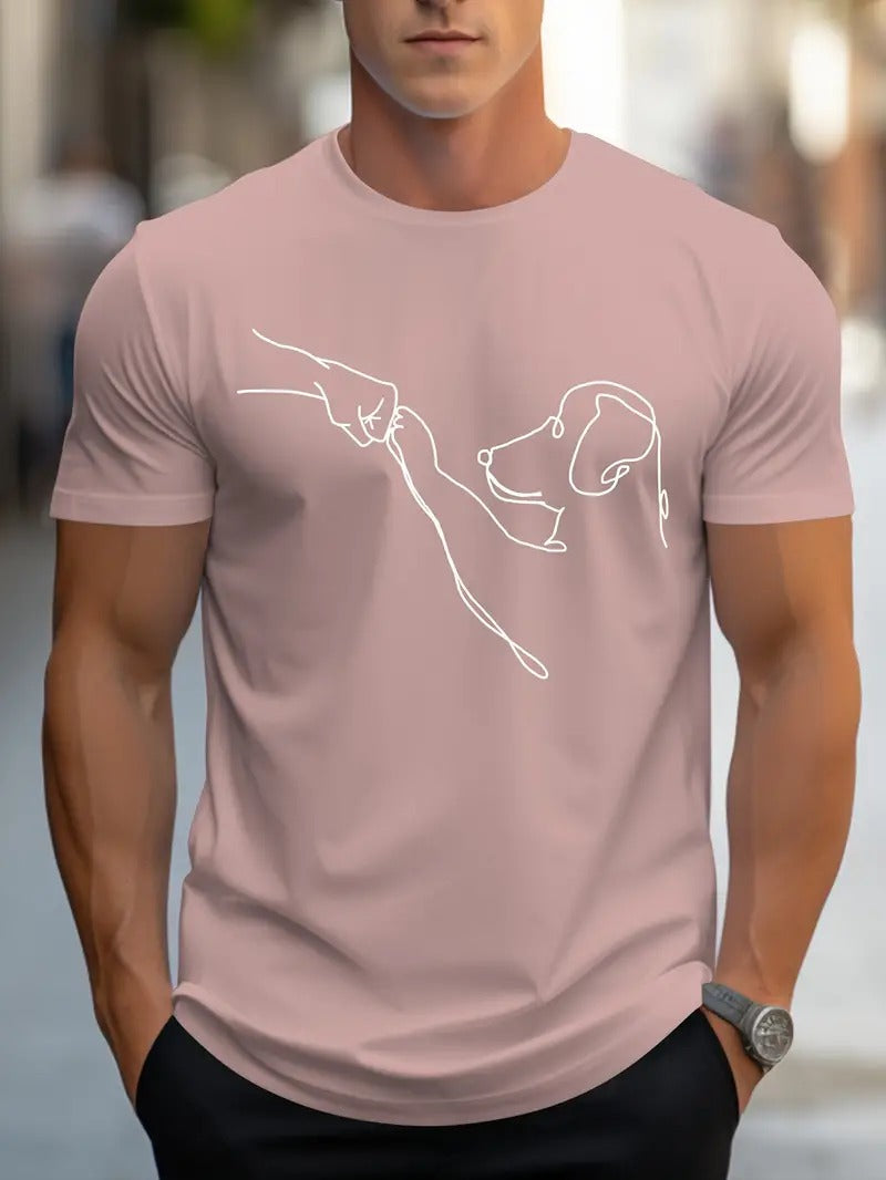 Men's T-shirt with Round Neck and Funny Print of Dog and Fist - Carl