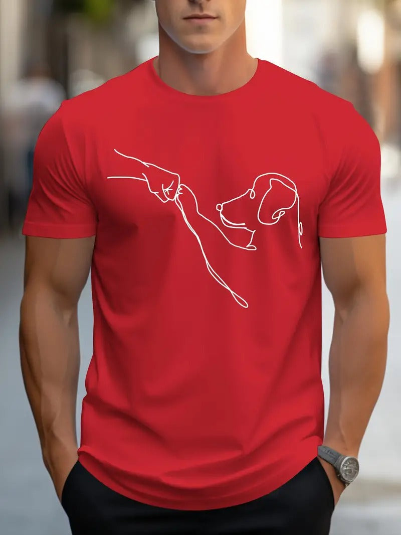 Men's T-shirt with Round Neck and Funny Print of Dog and Fist - Carl