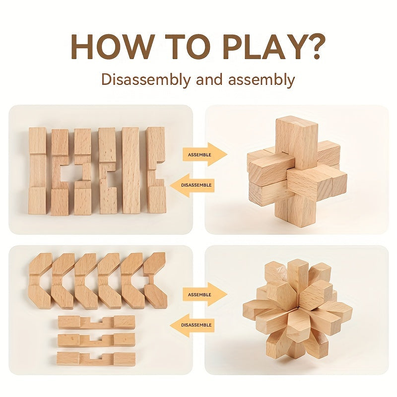 MindPuzzle - Wooden Brain Teaser Gift Set with 6 Kongming Lock Puzzles