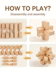 MindPuzzle - Wooden Brain Teaser Gift Set with 6 Kongming Lock Puzzles